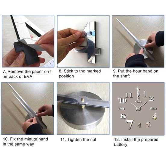 3D DIY Acrylic Luminous Mirror Surface Wall Sticker Clock Living Room Decor