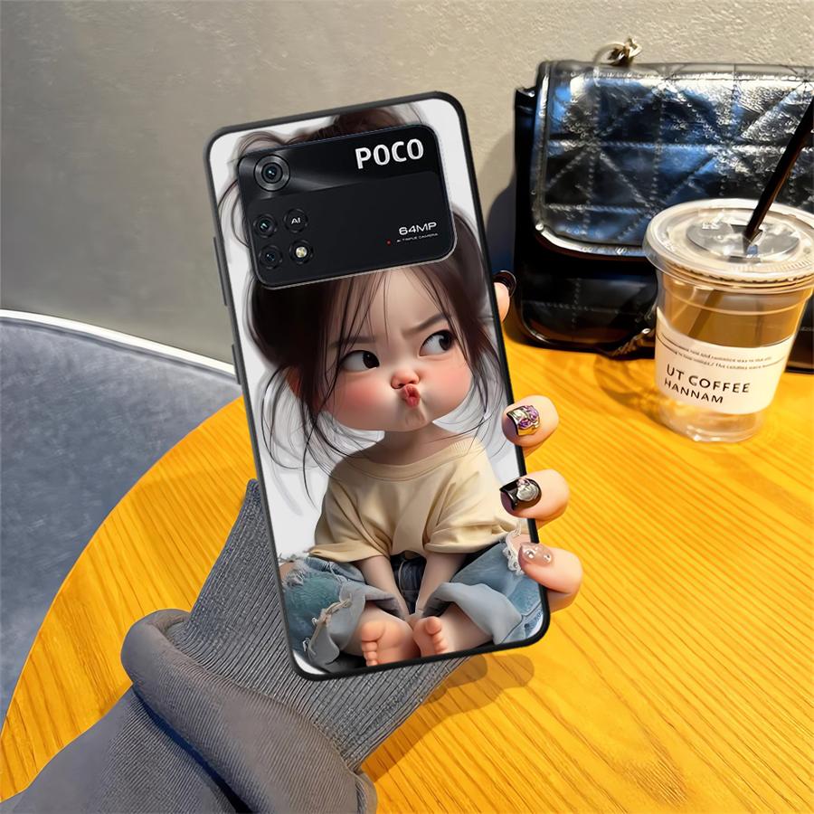 Чехол для Xiaomi Poco X3 X4 X5 X7 Pro C61 M3 M4 M7 Pro C50 F3 C40 C71 F1 M5 C75 Черный Мягкий Чехол для Телефона Мультяшный Рисунок Девочки