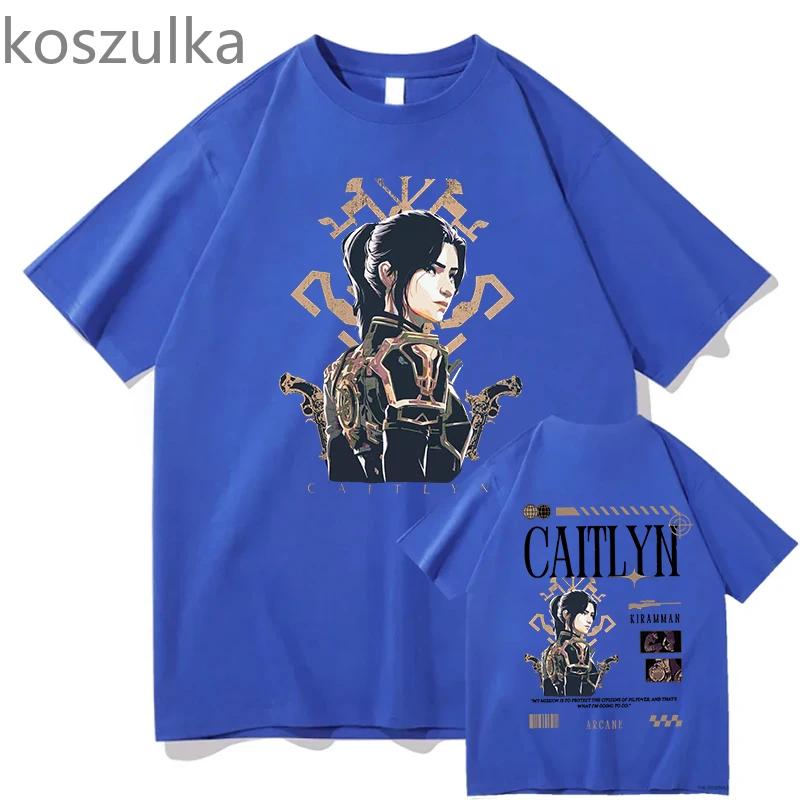 Arcane T shirt Caitlyn KiramUnisex Tshirts ONeck Unisex Pure Cotton Fashion Fans Short Sleeve Shirts Gift Vintage Streetwear Tops