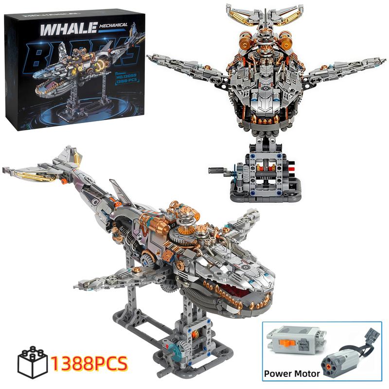 2025 MOC Mechanical Whale Building Block Model Bricks With Light DIY Desktop Decoration Kids Toys Christmas Birthday Gifts Toy