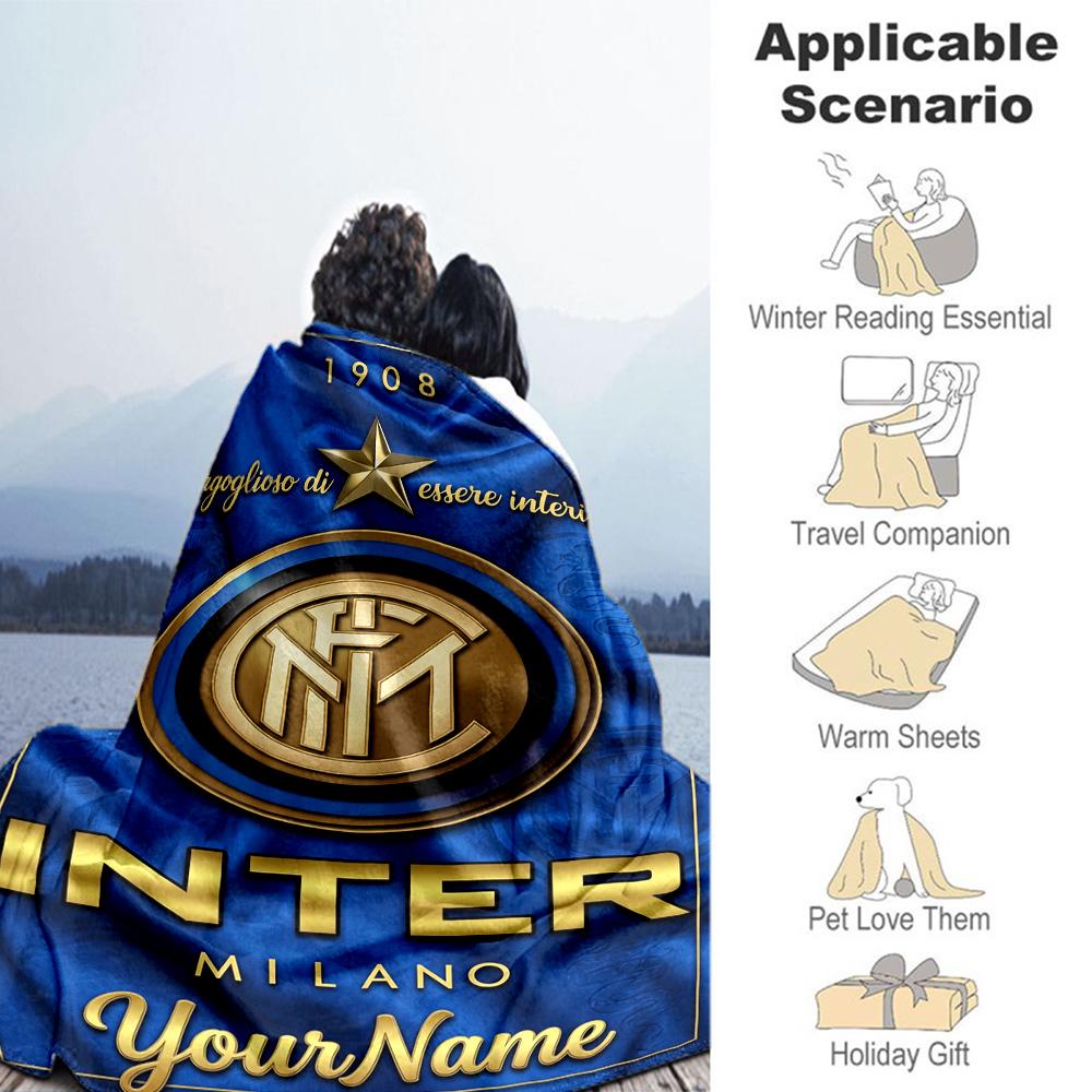 Inter Milan Personalized Text Blanket Gift Customizable Blanket Durable Comfort Great for Living Room Bedding Home Decor Couch Ideal for All Seasons