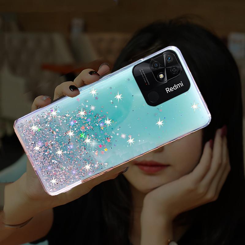 Роскошный блестящий чехол для телефона с градиентом и блестками для Xiaomi Redmi A1 10C 10A 10 CA redmiA1 redmi10C redmi10A, прозрачная задняя крышка с блестящими звездами и блестками