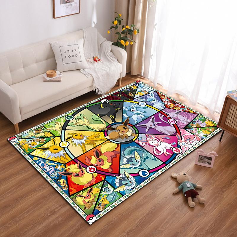 Japanese Anime Pokemon Pikachu Eevee Large Area Rug 3D Carpet Home for Living Room Kids Bedroom Sofa Doormat Children Floor Ma