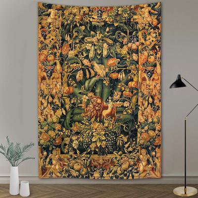 Винтажный гобелен с цветочными растениями и животными, лесной пейзаж, гобелен, исламский тотем, настенный гобелен, эстетическое украшение для комнаты, домашний декор