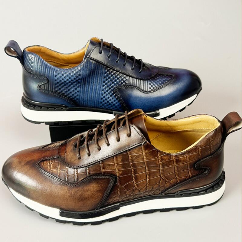 Модная британская обувь в стиле кэжуал из винтажной кожи ручной работы с круглым носком и легким весом для мужчин на шнуровке a38
