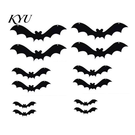 Indoor Holiday Wall Stickers Halloween 3D Lighted Bat Decor, Removable Felt Bats Stickers, Assorted Art Size, LED Glowing Clings for Bathroom