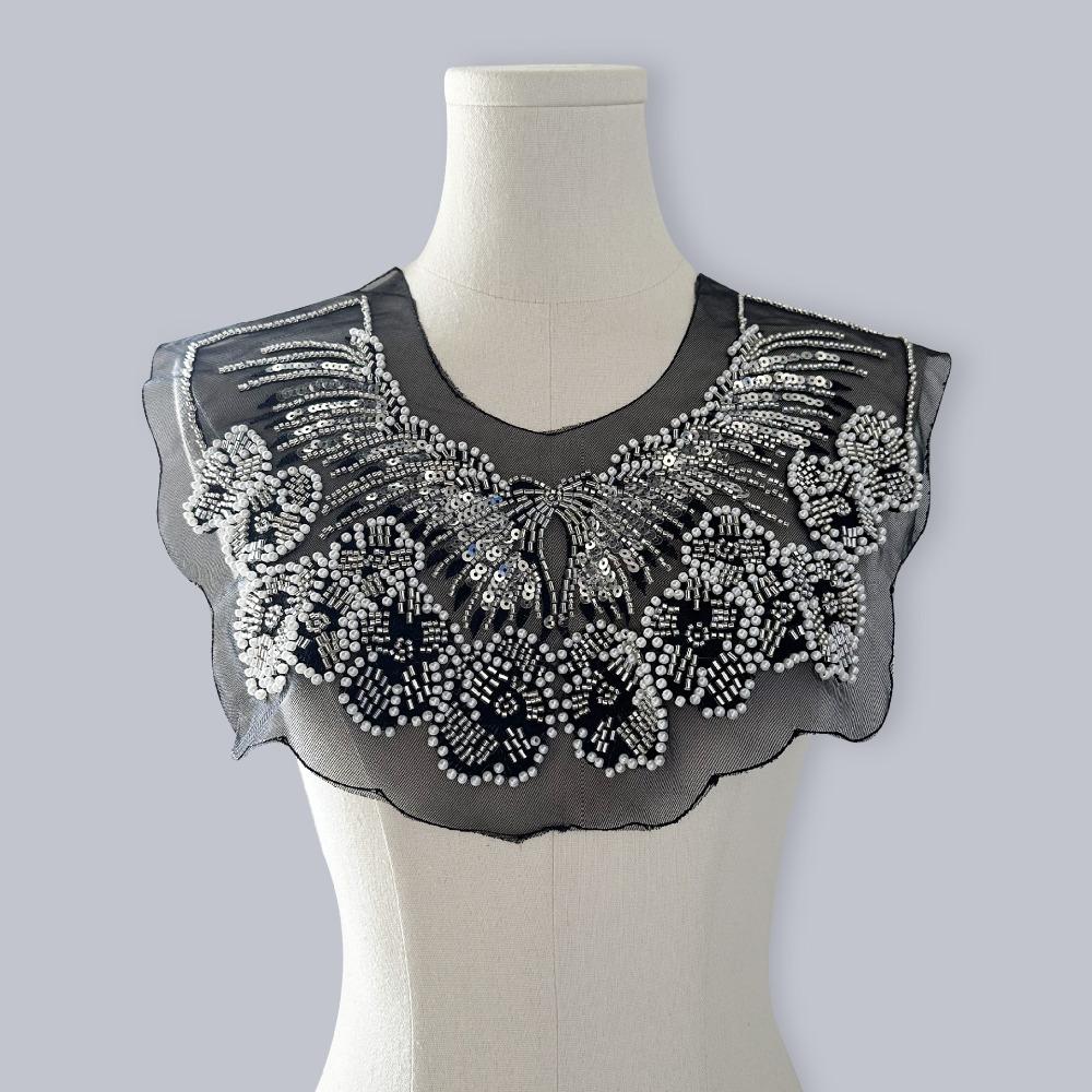 Винтажный тяжелый кружевной шаль с воротником-ожерельем из бусин и пайеток, ретро воротник-жабо, вышитый передний воротник, Косплей