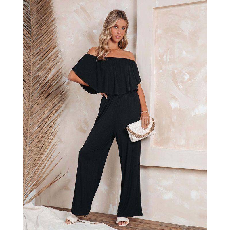Комбинезон с открытыми плечами Весенне-летняя женская одежда с открытыми плечами Модный комбинезон с открытыми плечами Повседневные свободные брюки
