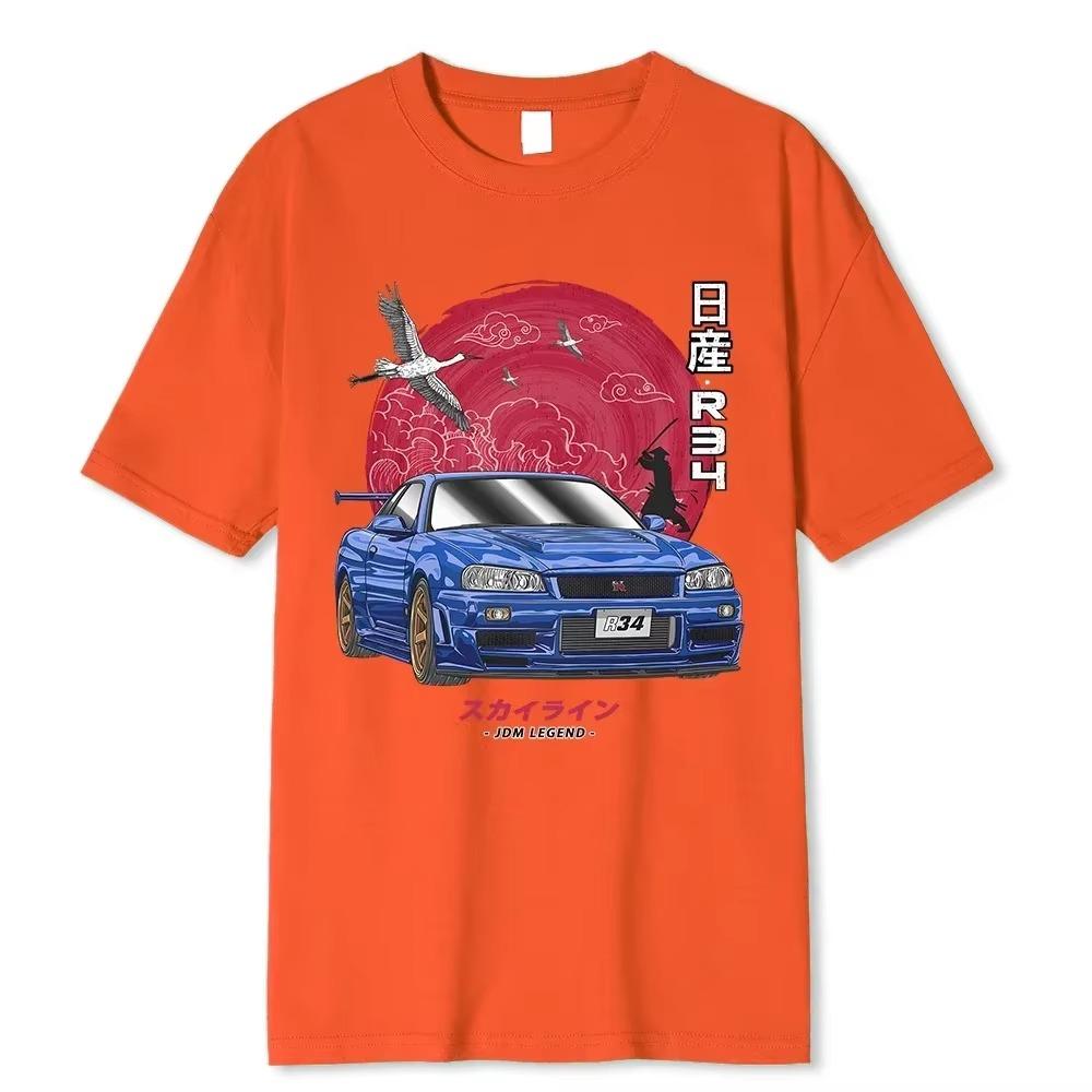 Хлопковая футболка Initial D для мужчин и женщин, эстетичная футболка оверсайз в стиле Харадзюку, смешная футболка с JDM автомобилем:футболка t Skyline R34