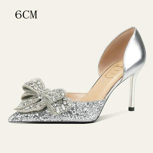 Fashion French Goat Leather Shoes Butterfly Wedding Shoes Women'S Heels Fine Heel Pointed Crystal Wedding Shoes Not Tiring Feet