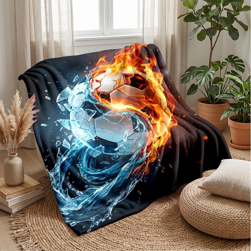 Flame and Water Soccer Theme blanket Lightweight Warm Flannel Blanket Decorative Throw Blanket for Home Decoration