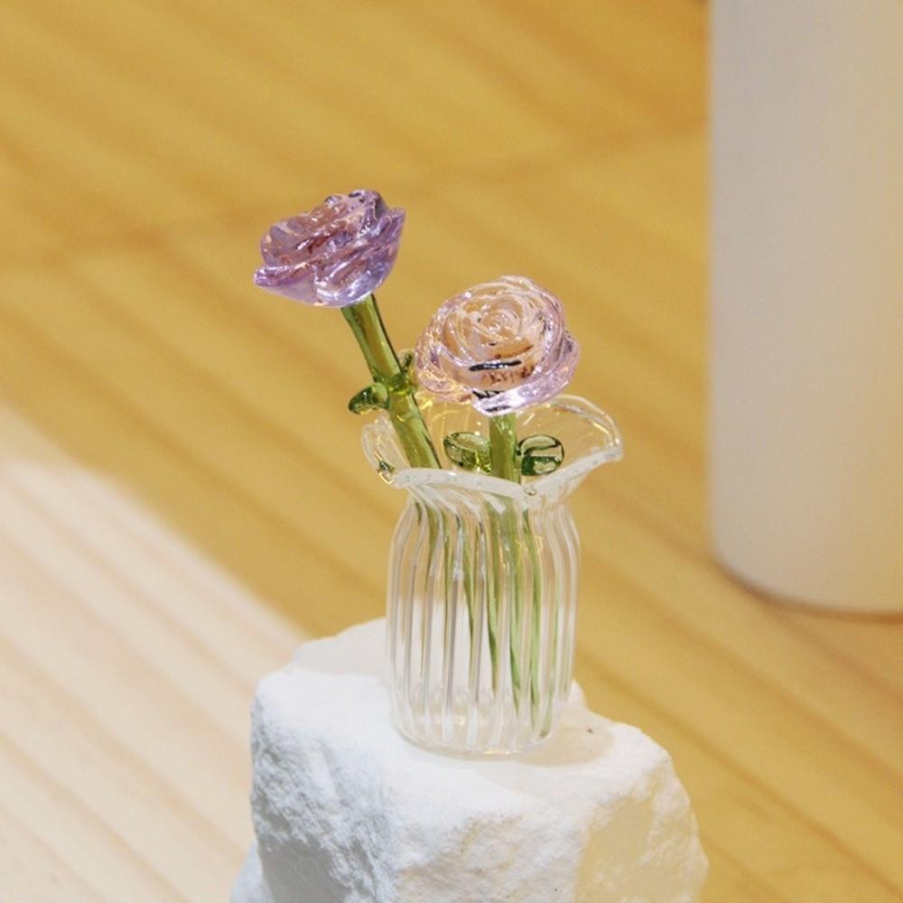 Colored Glaze Glass Flower Bouquet Simulation Floral Hand-blown Glass Flower  Home Room Decoration