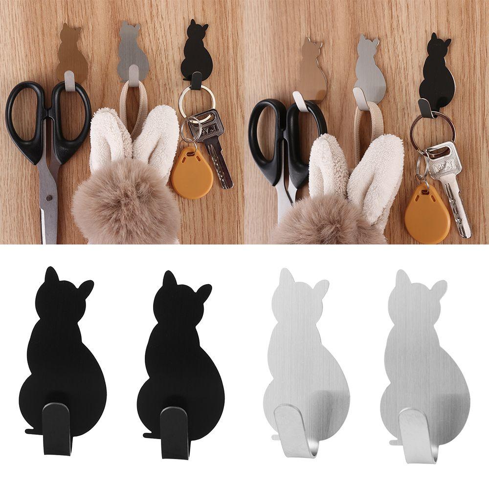 2 шт. Подвесные самоклеящиеся крючки для ванной комнаты с рисунком кота, держатель для хранения, вешалки для полотенец