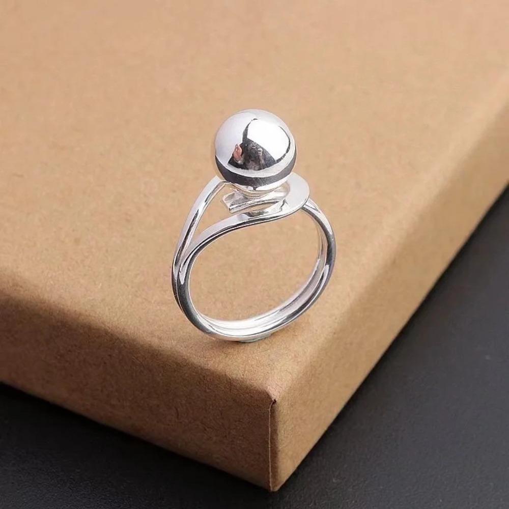 Trendy Silver Ball Ring for Women Minimalist Thick Band Luxury Statement Jewelry Unique Design Fashion Accessory