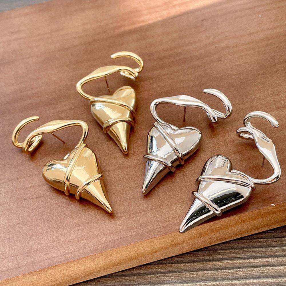 Irregular Metal Eardrop Geometry Exaggerated Earrings Unique Heart Earrings Women