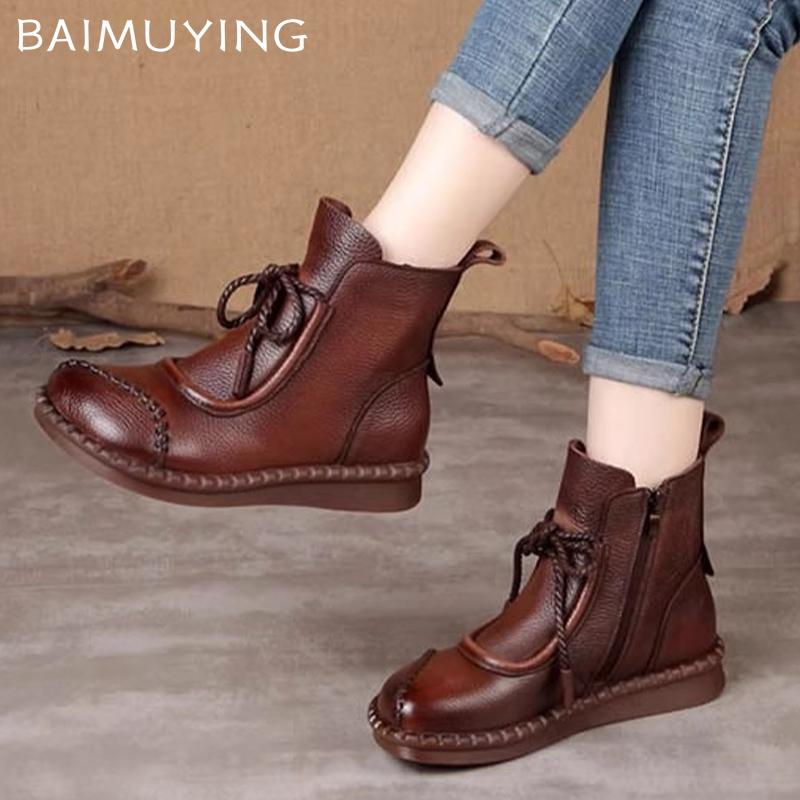 Женские ботильоны на плоской подошве из кожи со шнуровкой, дизайнерская повседневная обувь, классические туфли-оксфорды, тренд, зимние, новые, удобные, Botas De Mujer
