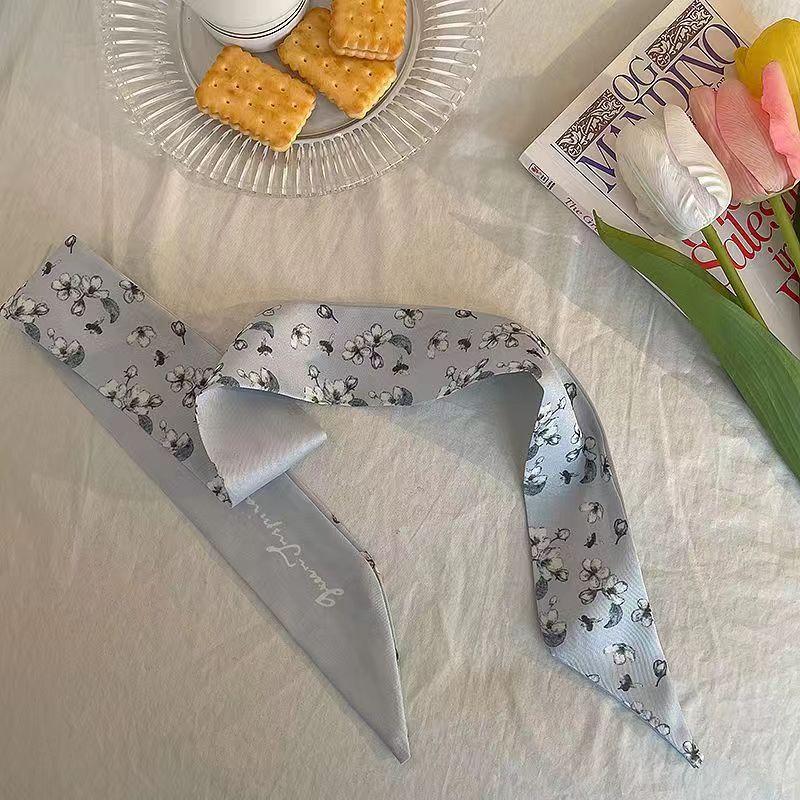 Маленький белый и нежно-зеленый шелковый шарф для женщин, тонкая лента, повязка на голову, резинка для волос, украшение для сумки, длинный