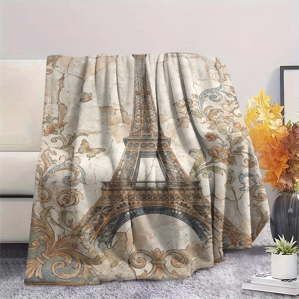 Paris Eiffel Tower Print Flannel Blanket, High quality Comfortable for All Seasons, Home Decor, Warmth and Comfort, Perfect for Christmas Gifts85