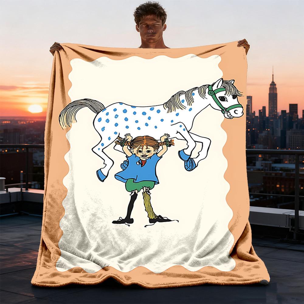 1pc Pippi Longstocking Outdoor Personalized Flannel Blanket, Soft, Lightweight Personalized Flannel Blanket, Digital Printing,