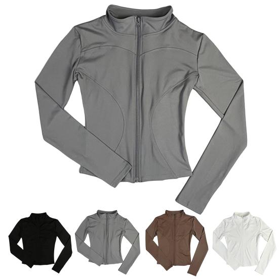 Women Sports Jacket Full Zip High Elasticity Yoga Jacket Stand Collar Slimming Fitness Top for Running Yoga Workout