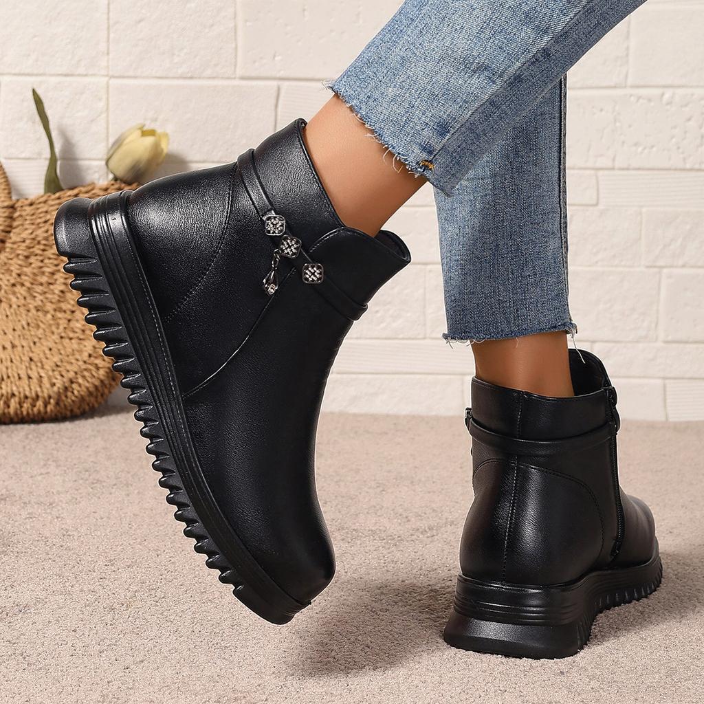Мода 2024 Женские Осенне-Зимние Тренд Повседневные Ботильоны на Платформе Женские Уличные Удобные Модные Теплые Ботинки на Молнии Обувь для Женщин