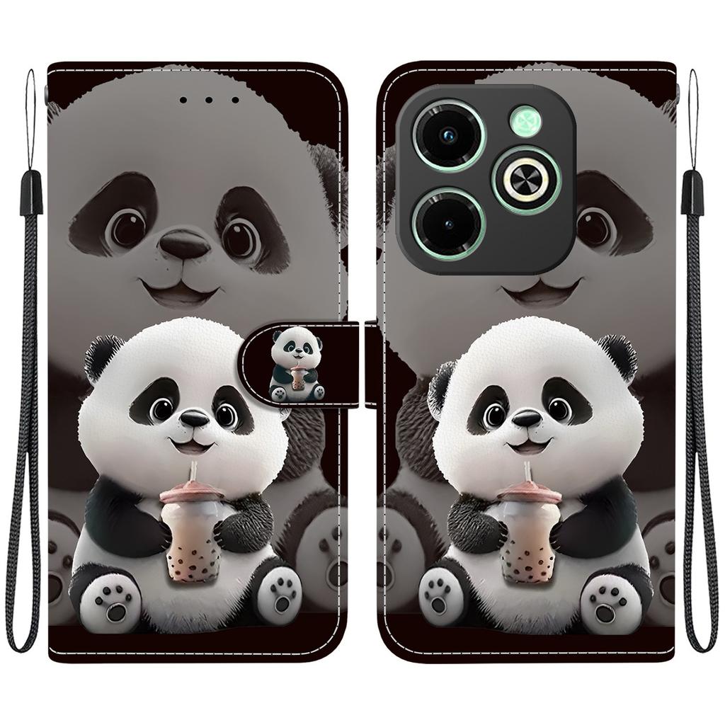 Handmade PU Leather Flip Case for Infinix Hot 40i (X6528B) Anti-Slip Shockproof Cover with Wrist Strap & Heart/Rose Cat Designs