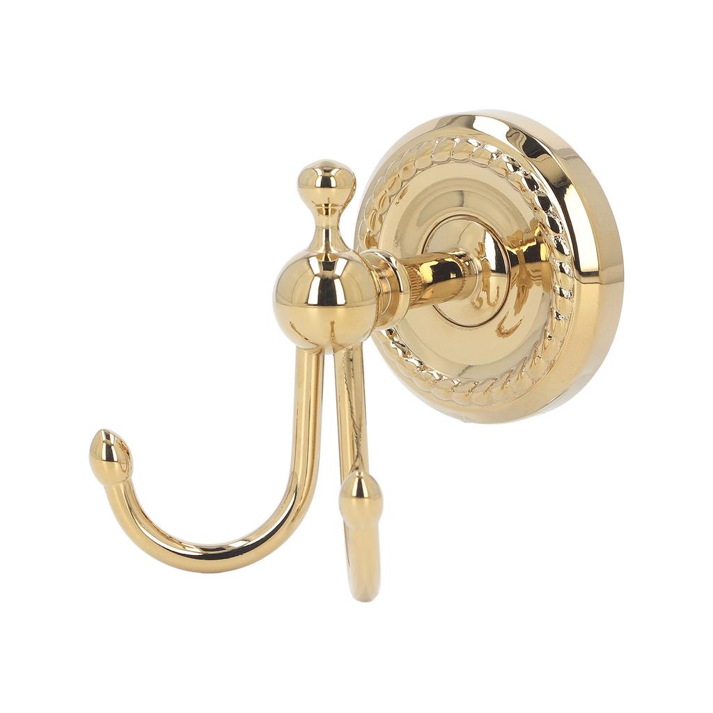 Double Prong Robe Hooks Antique Gold Finish Strong Load Bearing Wall Mounted Coat Hook for Bathroom