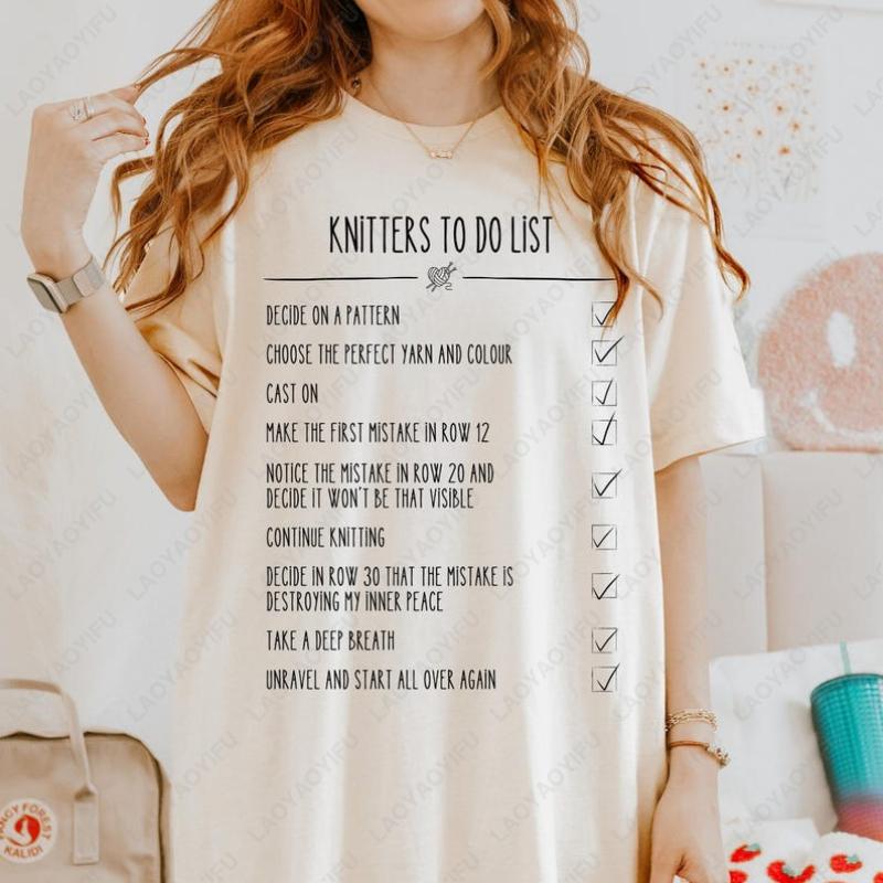 Funny Knitting Lover Unisex Adult Cotton Shirt Gift for Knitter Cute Creative Trend Casual Style Oneck Printed Tops Women Tee