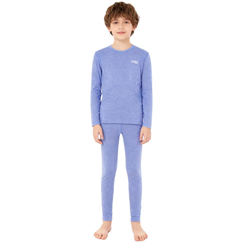 Unisex Kids Thermal Underwear Set Round Neck Long Sleeve Top Elastic Waistband Leggings Lightweight Nightwear