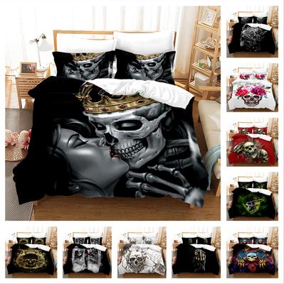 Черное постельное белье с принтом черепа, односпальная двуспальная кровать, полноразмерная наволочка и пододеяльник, 2 или 3 чехла с принтом черепа, удобное украшение для дома