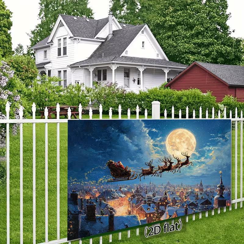 Двумерный фон «Рождественская ночь», Сани Санты с Луной и Огни Города