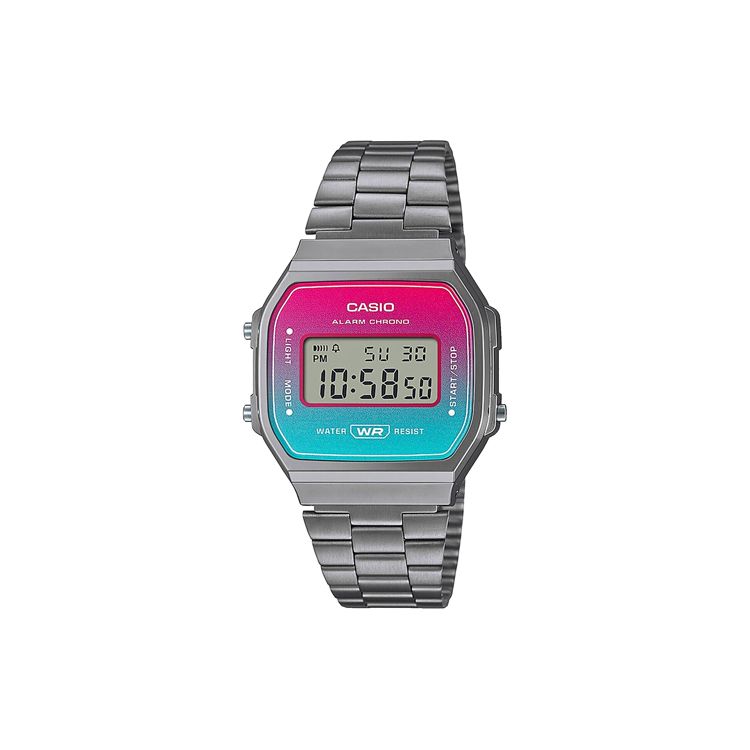 Casio Серия Vintage A168 Водонепроницаемость 30M Кварцевый механизм Ремешок из нержавеющей стали с ионным покрытием Цветной циферблат Унисекс часы A168WERB-2A