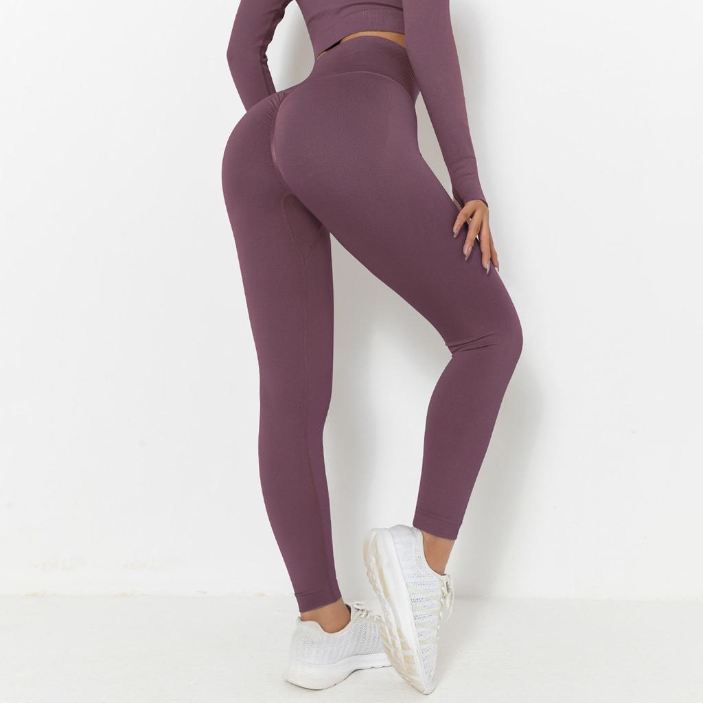 Fashion Women's High Waist Seamless Solid Color Yoga Pants Running Fitness Pants