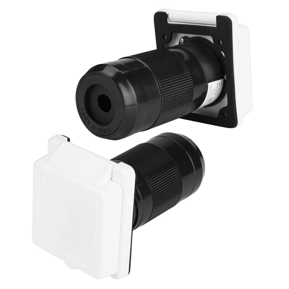 125V/250V 50A RV Marine Power Cord Twist Electrical Lock White Inlet with Waterproof Cover