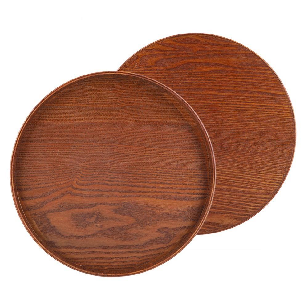 Solid Wood Wooden Plate Round Shape Food Server Coffee Serving Tea Tray  Restaurant