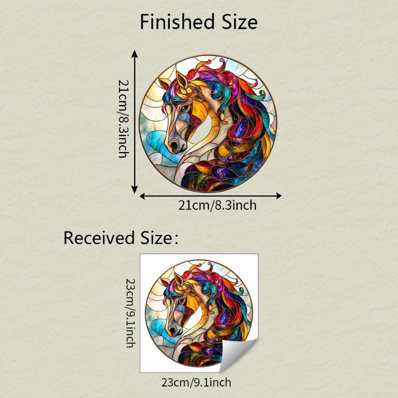 Fun-JD054 Креативная круглая красочная голова лошади Балконное стекло Окно Домашнее украшение Электростатическая наклейка на окно