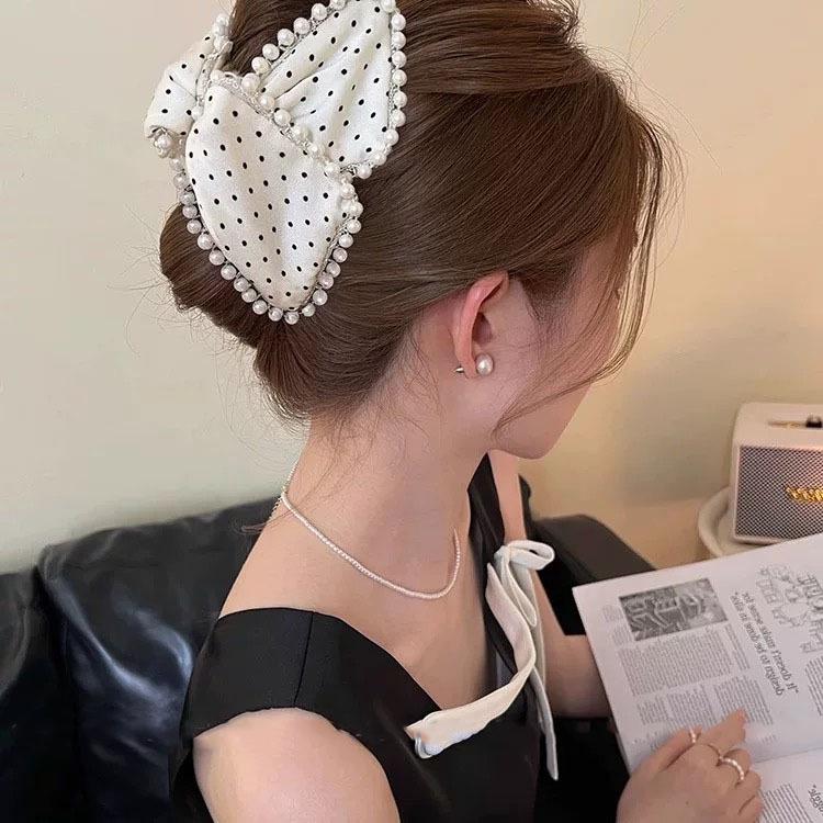 Заколка для волос в корейском стиле с бантом в горошек - Элегантная и универсальная