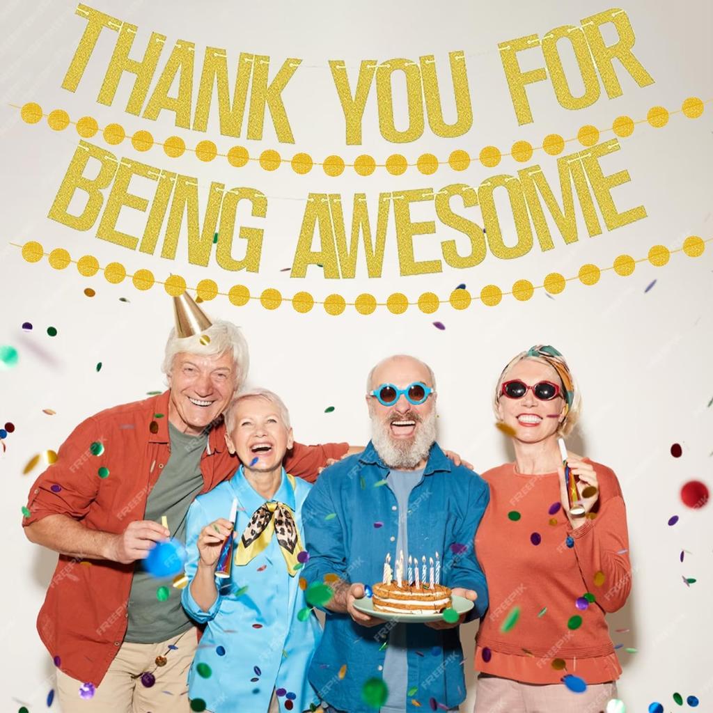 Готовый баннер "Спасибо, что ты потрясающий" с золотым глиттером, НЕ НУЖНО СОБИРАТЬ, милый баннер-вывеска с 2 шт. гирляндами-кружками и точками для выпускного