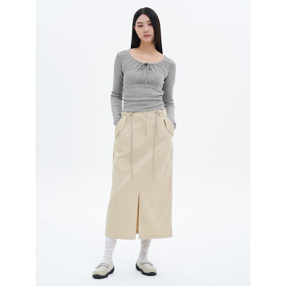 8SECONDS Pocket-Point Cotton Long Skirt Beige