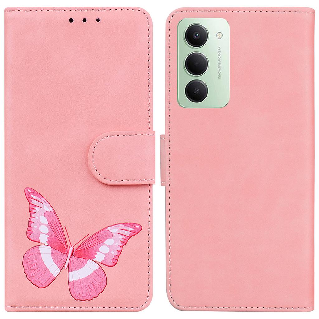 Для Xiaomi Redmi 15 5G (Глобальный) (169 мм) Чехол-подставка из искусственной кожи с принтом бабочек