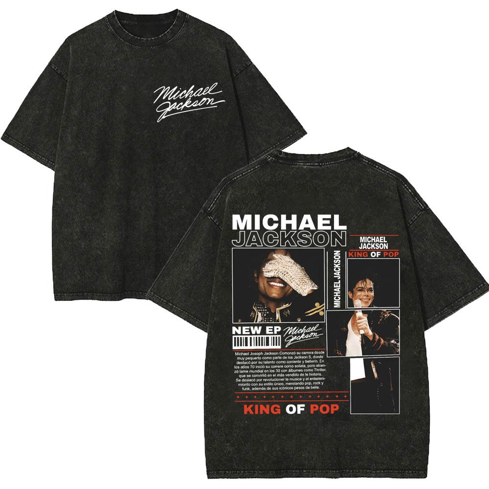 Vintage Washed 90s Rock Singer Michael Jackson Tshirt Fashion Hip Hop Short Sleeve Tshirts Men Women Oversized Cotton T Shirt