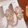 Vintage Cubic Zirconia Leaf Hoop Earrings for Women Luxury Gold Color Fashion Jewelry Accessories