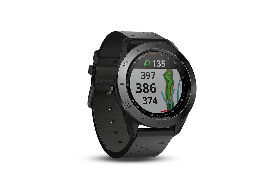 GPS-гольф-часы Garmin Approach S60 с ремешком из черной кожи, 1,2 дюйма (Сертифицированный восстановленный) 43528-159009