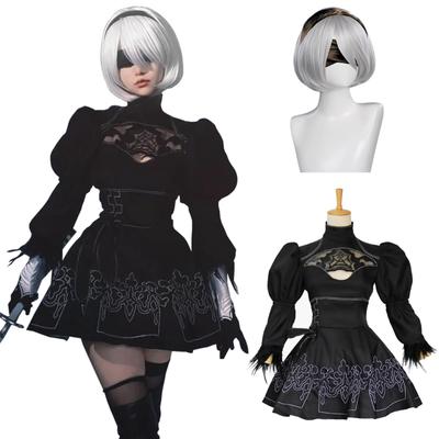 YoRHa 2 Тип B Косплей с париком 2B NieR Automata Косплей Костюм Взрослый Костюм Культурный Фестиваль Событие Костюм Сценическая Одежда YoRHa 2 Тип B Косплей 2