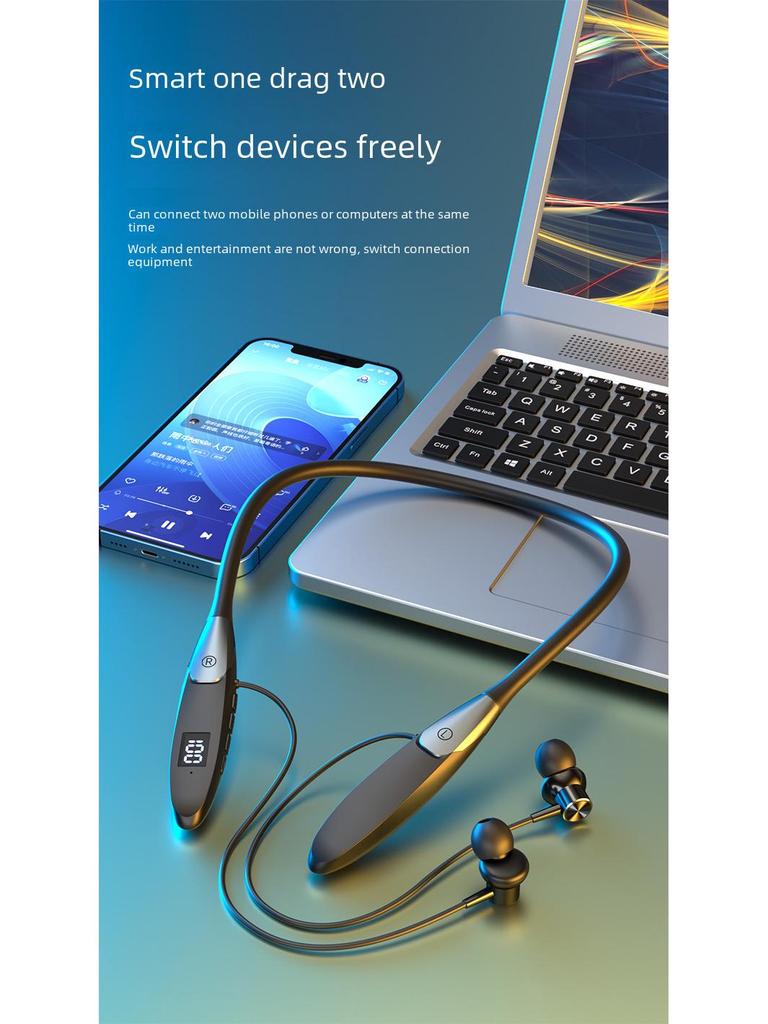 Представляем новые Bluetooth-наушники с шейным ободом: с мощной батареей, цифровым дисплеем, спортивным дизайном и слотом для карт.