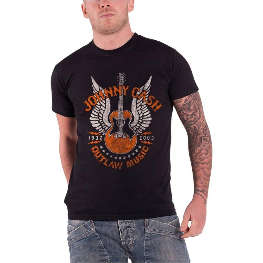 Johnny Cash T Shirt Outlaw Music Guitar Wings Official Mens Black