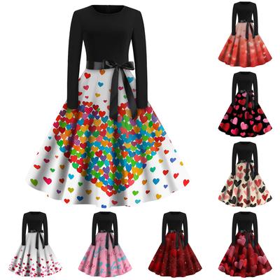 Женское модное повседневное платье приталенного кроя с круглым вырезом, принтом и длинными рукавами