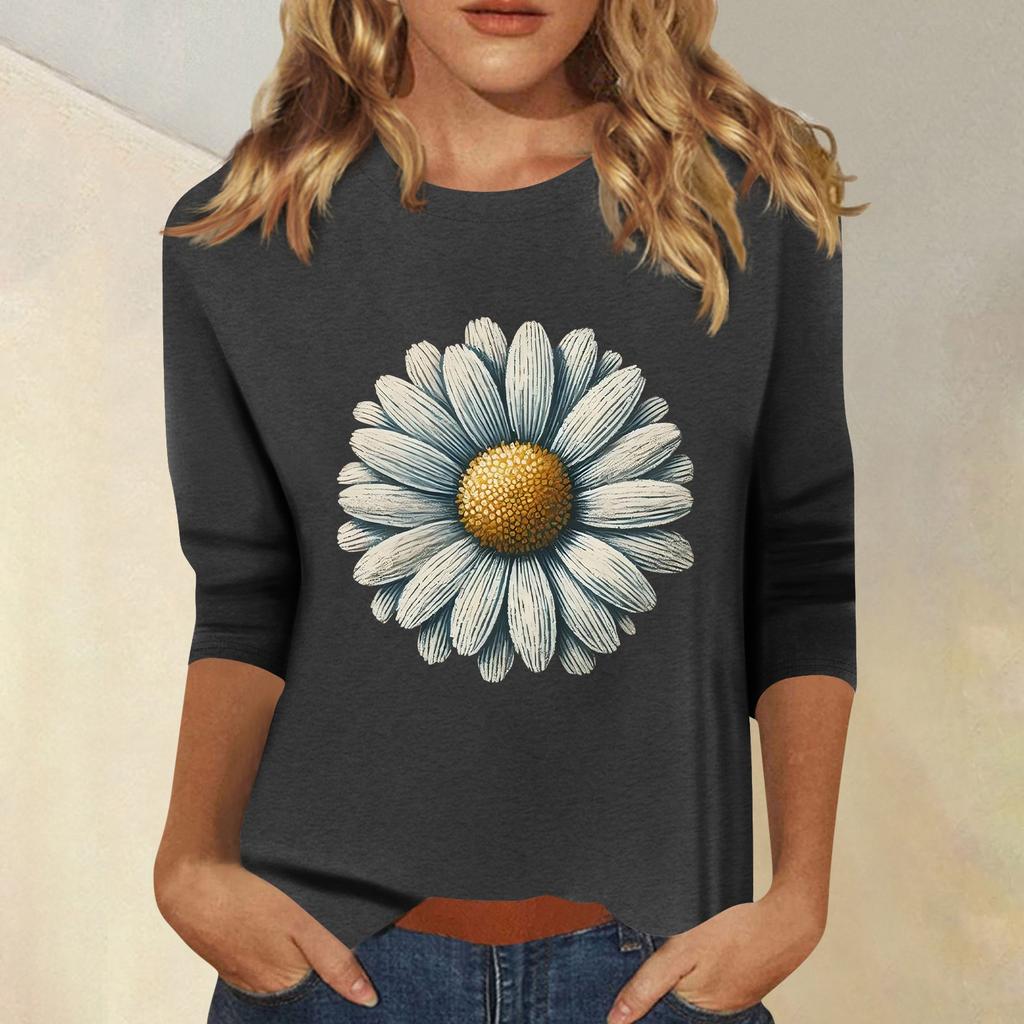 Women's Fashion Casual Printed Seven Sleeve Round Neck Top