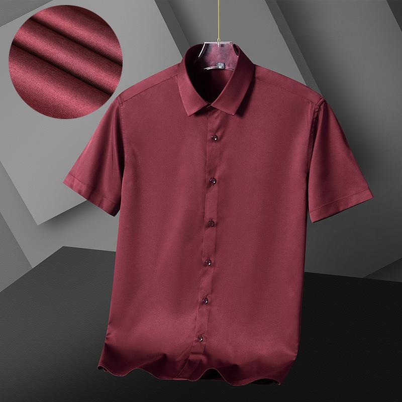 2026 Новая Весна Лето Мужская Рубашка Не требует глажки Антискладки Business Casual Однотонная Эластичная Гладкая Короткий Рукав Рабочая Рубашка