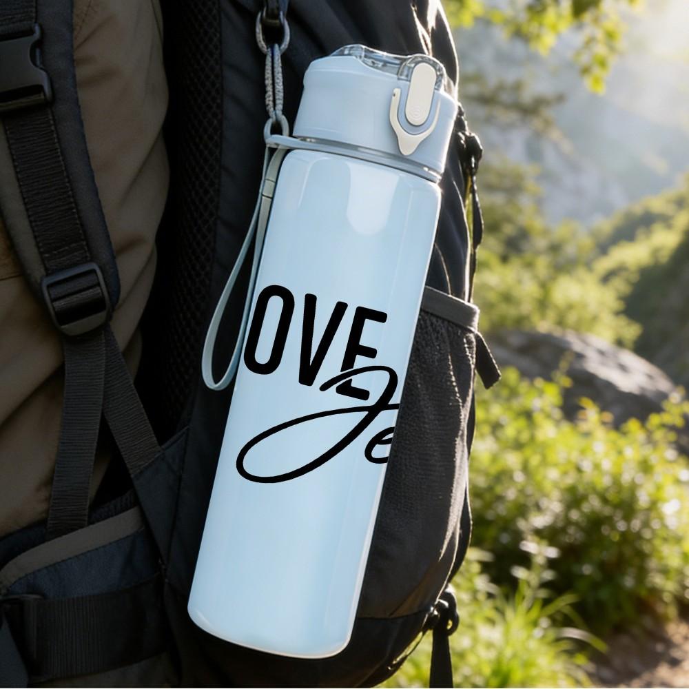 1PC Love Like Jesus Script Print 750ml Color Plastic Sports Water Bottle Leakproof Flip Straw Lid Suitable for Sports Office Home Use